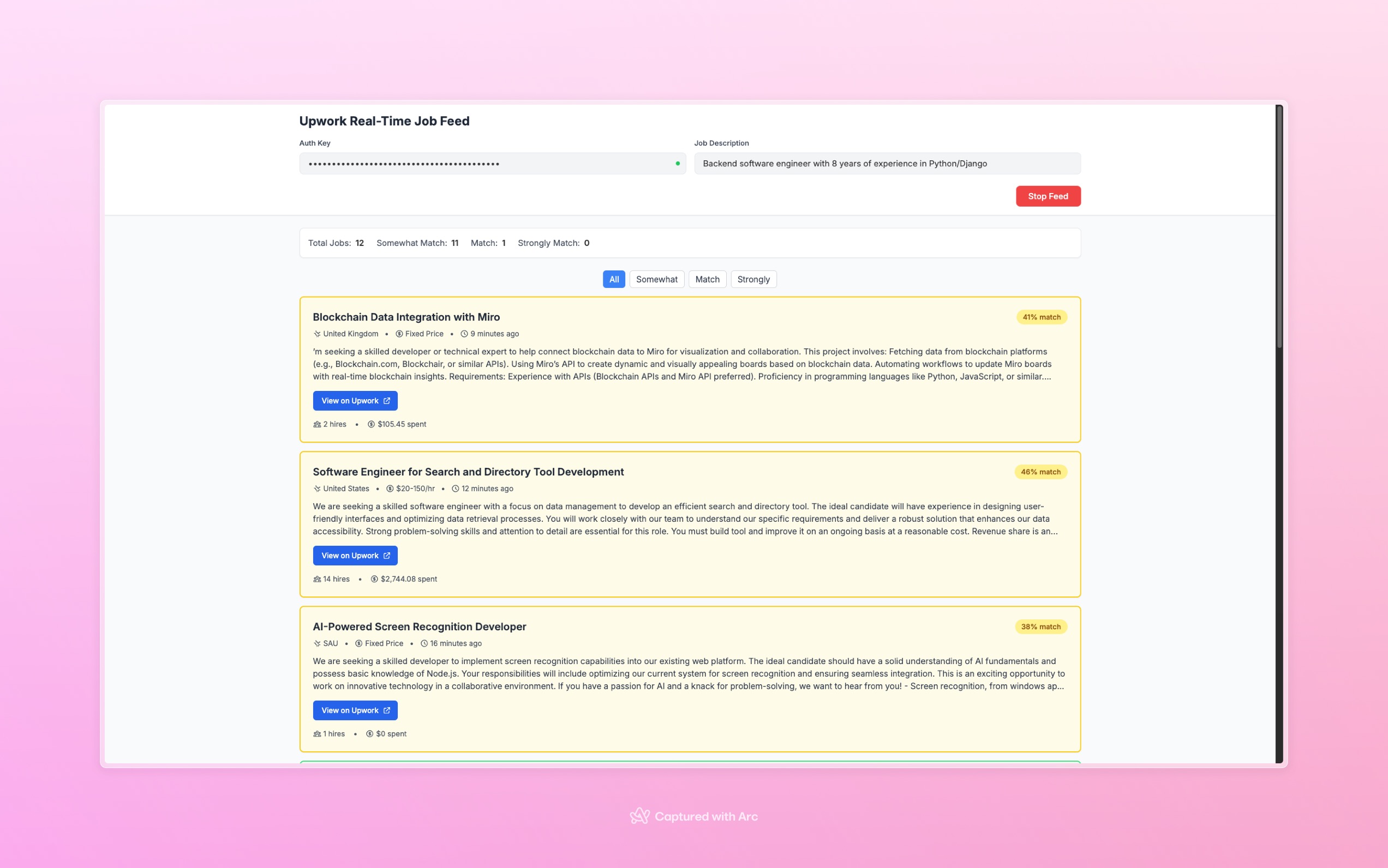 Upwork Recent Jobs Feed
